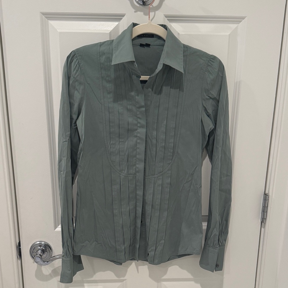 Theory Women's Tuxedo Green Blouse